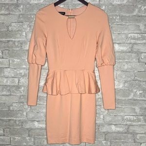 Bebe Coral peplum mini dress with long sleeves